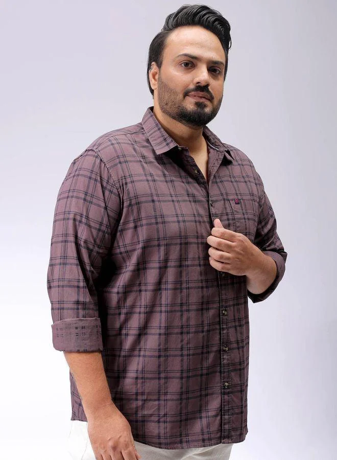 هاردسودا Men Plus Size Regular Fit Checkered Spread Collar Full Sleeves Casual Shirt