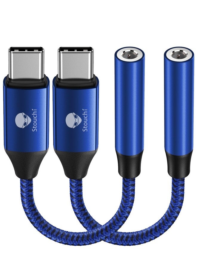 Stouchi USB C to 3.5mm Female Adapter, Type C Headphone Audio Jack Cable Cord Hi-Fi Dongle for iPhone 17/16 /15, Pixel 9/8 /7/6, iPad, Samsung Galaxy S25 S24 S23 Ultra -Blue 2 Packs - Image 1