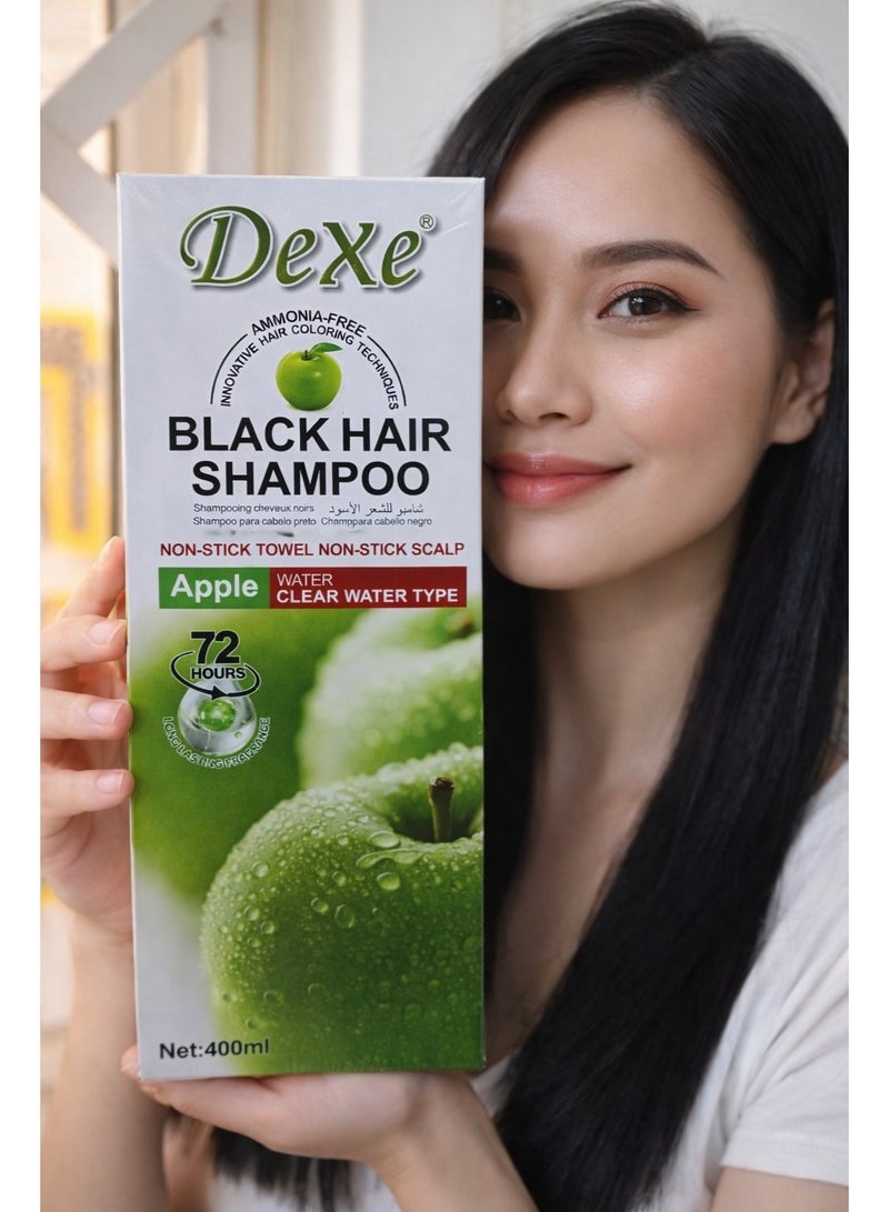 DeXe Black Hair Shampoo Ammonia Free Hair Coloring Shampoo with Apple Extract Long Lasting Black Color Non-Stick Formula 400ml - Image 1