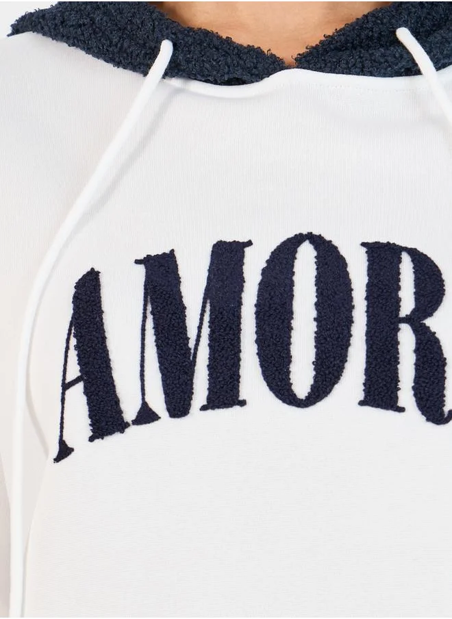 Styli Amore Slogan Print Longline Hoodie