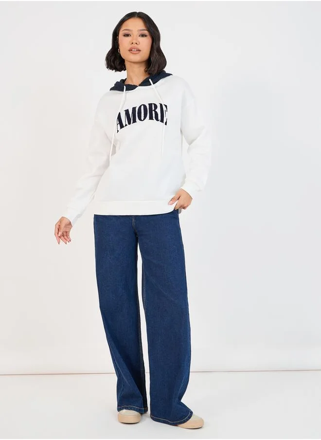 Styli Amore Slogan Print Longline Hoodie