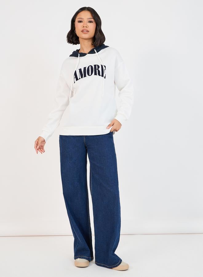 Styli Amore Slogan Print Longline Hoodie - Image 2