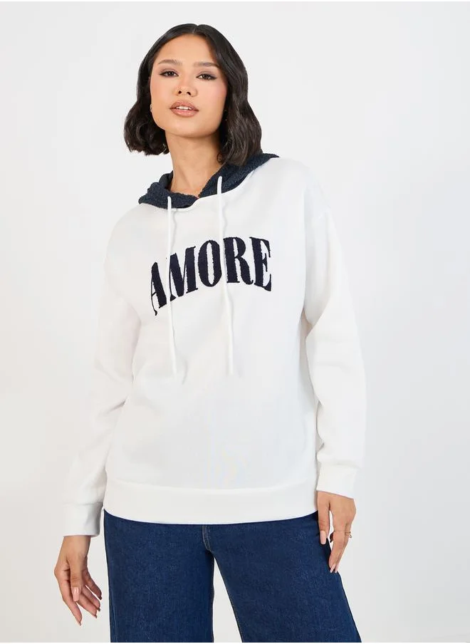 Styli Amore Slogan Print Longline Hoodie