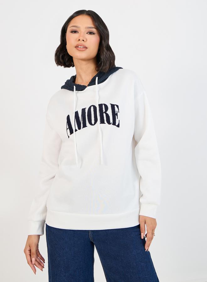 Styli Amore Slogan Print Longline Hoodie - Image 1