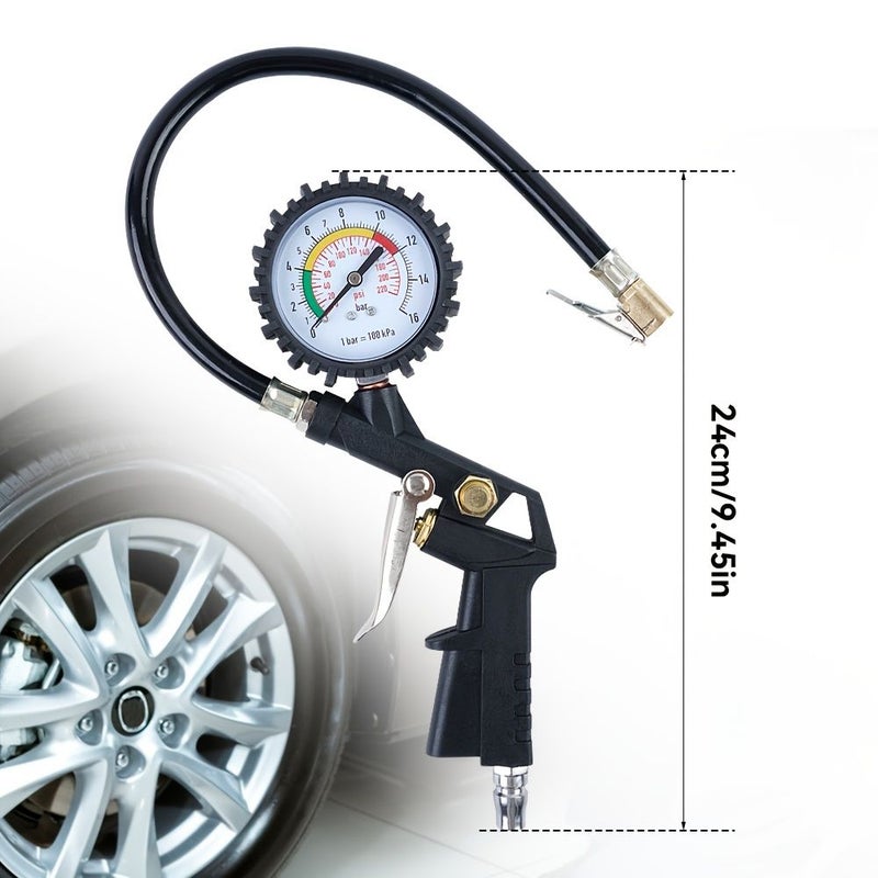 3 In 1 Multifunctional Tire Tool With Raw Material Belt Tire Pressure Gauge Inflator Kit 0 to 220 PSI Air Chuck Rubber Hose For Cars Trucks Bicycles Motorcycles Inflate Deflate Check Tire Pressure - Image 2