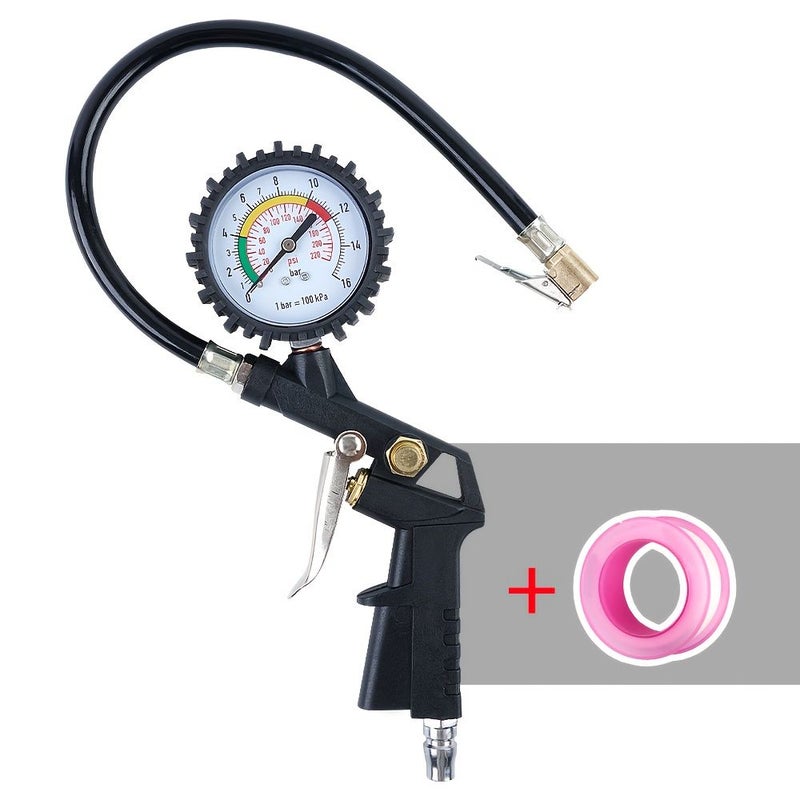 3 In 1 Multifunctional Tire Tool With Raw Material Belt Tire Pressure Gauge Inflator Kit 0 to 220 PSI Air Chuck Rubber Hose For Cars Trucks Bicycles Motorcycles Inflate Deflate Check Tire Pressure - Image 3