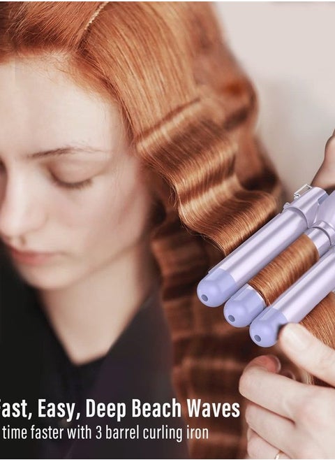 Waver Curling Iron Curling Wand - BESTOPE PRO 5 in 1 Curling Wand Set with 3 Barrel Hair Crimper for Women, Fast Heating Crimper Wand Curler in All Hair Type - Purple