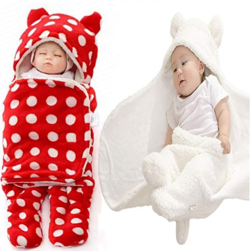 BRANDONN Flannel New Born Hooded Wearable Baby Blanket Cum Baby Wrapper for Babies - Combo of 2 (Multicolor, 76 X 68 cm) - Image 1