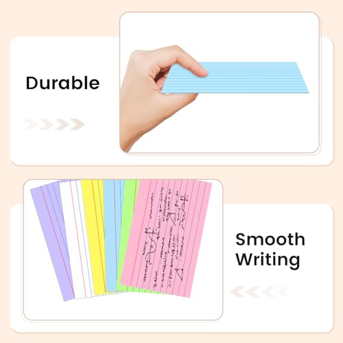 AILZFEI 300 Count Index Cards 3x5 Inch Colored - 180gsm Heavyweight Flash Card (50 Sheets Each), Durable & Portable Note Taking for Students, Teachers, Study Flashcards for School Office Home - Image 3