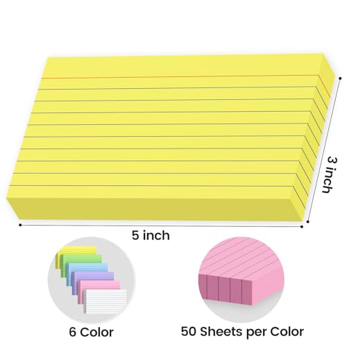 AILZFEI 300 Count Index Cards 3x5 Inch Colored - 180gsm Heavyweight Flash Card (50 Sheets Each), Durable & Portable Note Taking for Students, Teachers, Study Flashcards for School Office Home - Image 2