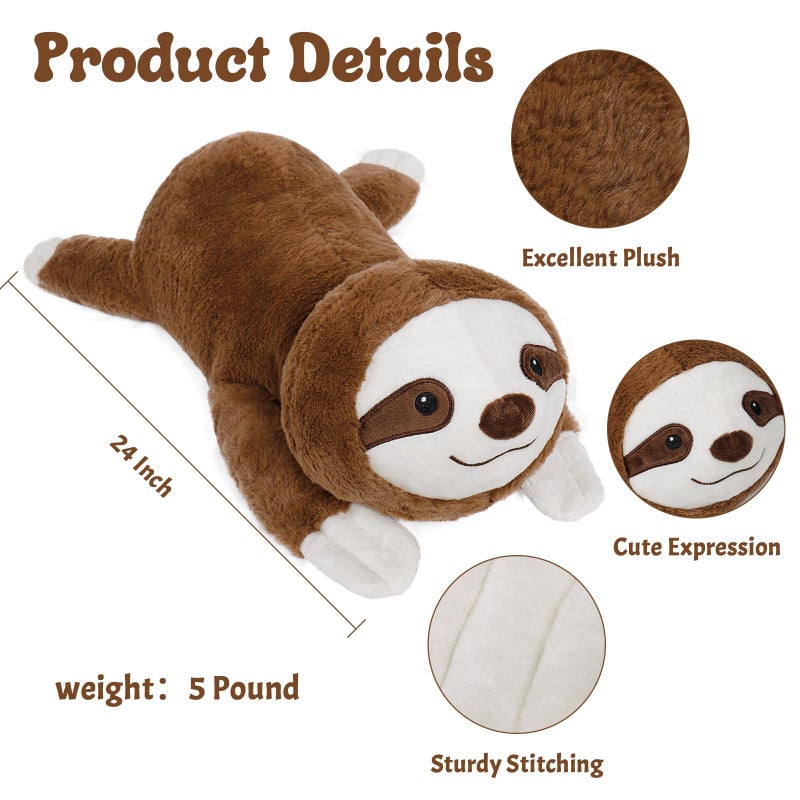 Wepop Sloth Weighted Stuffed Animals 5lbs 24 Inch Weighted Plushies Sloth Stuffed Animals  Big Plush Pillow Cute Plush Toy Gifts for Kids  Adults - Image 3