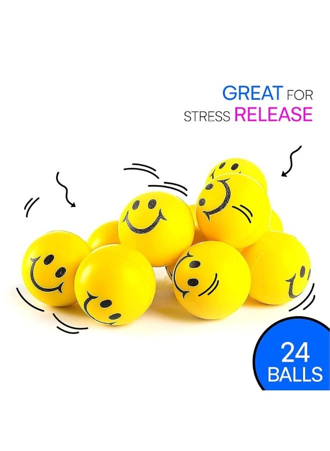 Neliblu 24 Pack Smile Stress Balls for Kids and Adults  2 Stress Balls in Bulk  Neon Yellow Funny Face Squishy Balls to Support Anxiety  Fidget Toys Party Favors Goodie Bag Stuffers for Kids - Image 2