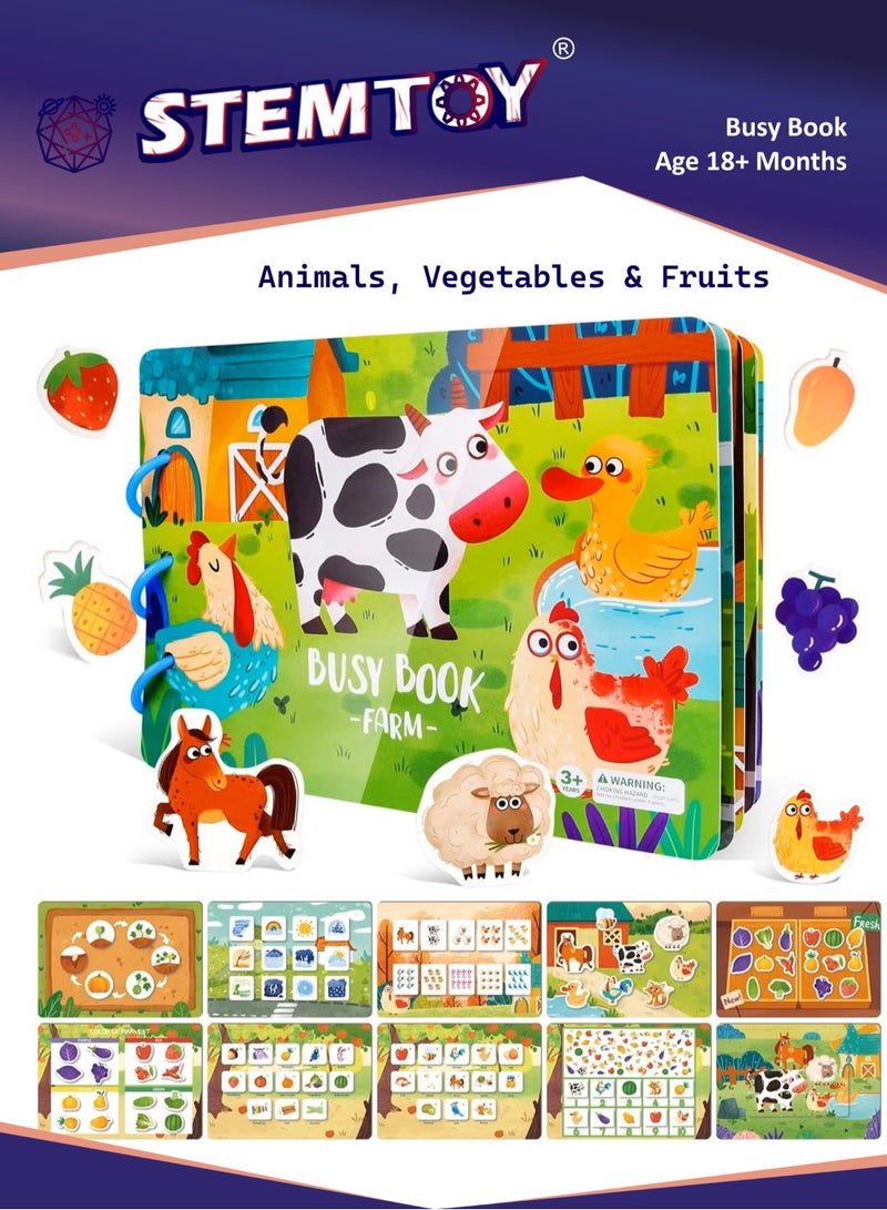 STEMTOY Quiet Book Busy Book for Toddlers, Montessori Homeschool Preschool STEM/ STEAM Educational Toy, Interactive Early Learning Activity, Sensory Cognitive Development Fine Motor Skills, Portable Washable Travel Gift for Babies Kids Boys Girls Ages 3-6, (Farm Animal Theme) - Image 1