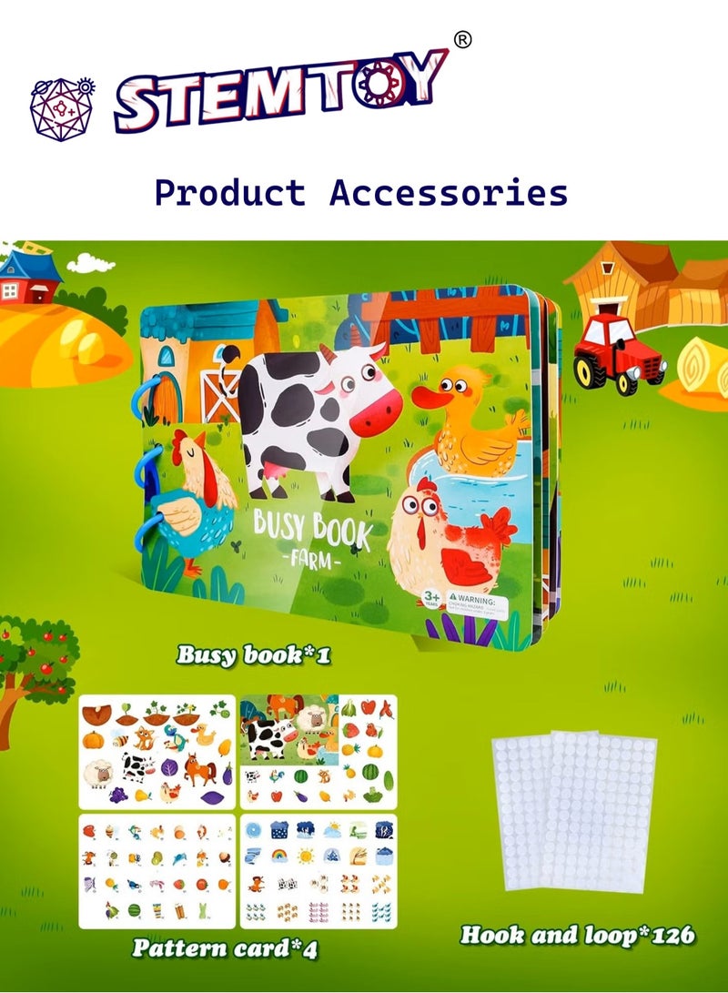STEMTOY Quiet Book Busy Book for Toddlers, Montessori Homeschool Preschool STEM/ STEAM Educational Toy, Interactive Early Learning Activity, Sensory Cognitive Development Fine Motor Skills, Portable Washable Travel Gift for Babies Kids Boys Girls Ages 3-6, (Farm Animal Theme) - Image 3