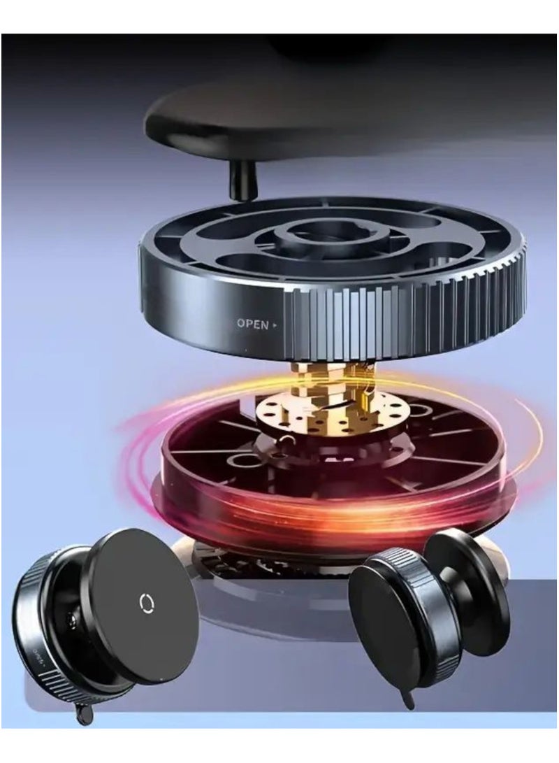 Strong magnetic car phone holder with 360 degree rotation. Its features: You can install it in any convenient place for you in the car without adhesive or glue. It is fixed by strong suction. After placing it, rotate the disc to increase the security of the installation. Therefore, do not worry about vibration, rough or mountainous road conditions, artificial bumps, turns, or sudden braking. It is anti-slip and more stable and stable from falling. Also, to remove the holder, it is easy without leaving a trace on the car. Just rotate the disc to open and the holder is removed. Compatible with all smartphones. The color of the holder is black  - Image 3