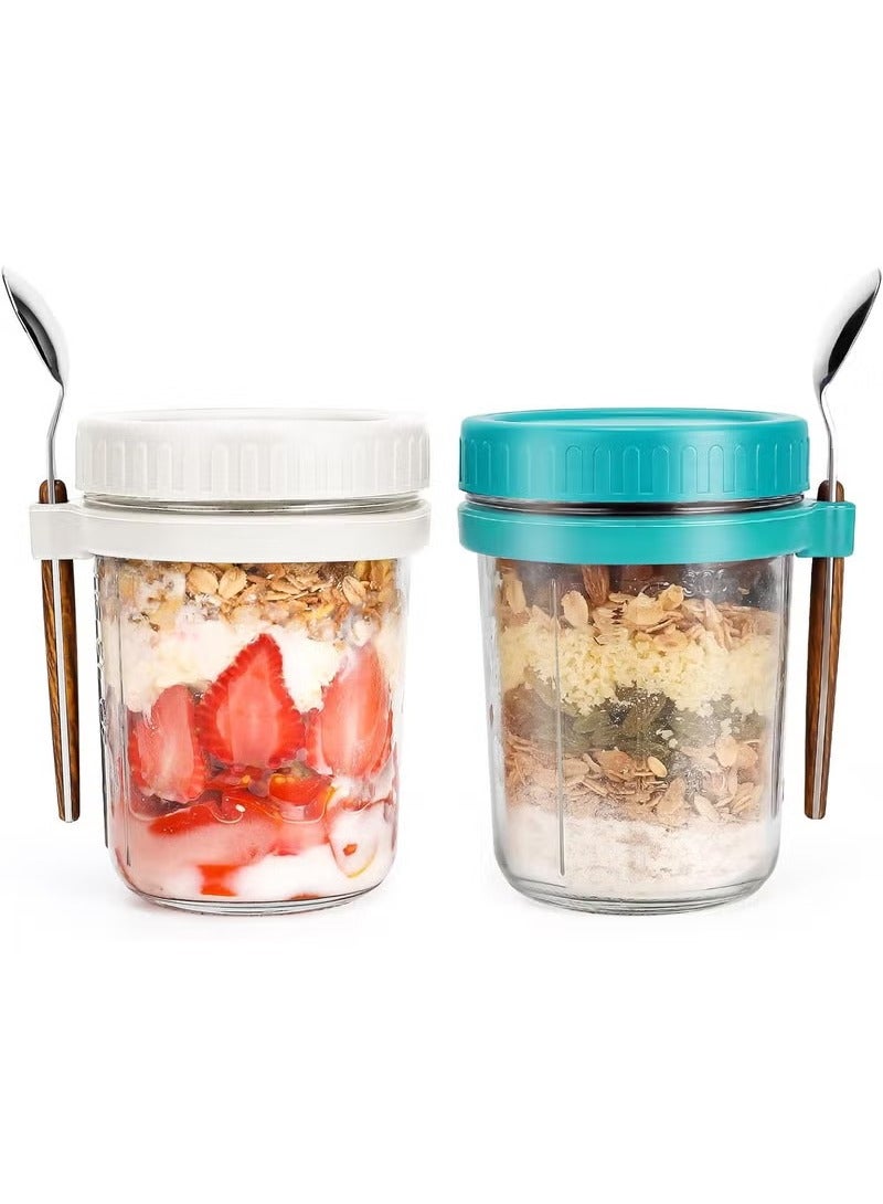 آنا ط_set زجاجية مغطاة مع ملعقة، مجموعة 2 قطع، مثالية للوجبات الخفيفة، الفطور، جلب الشوفان، الحليب، السلطة، وكوب الزبادي. - Image 1