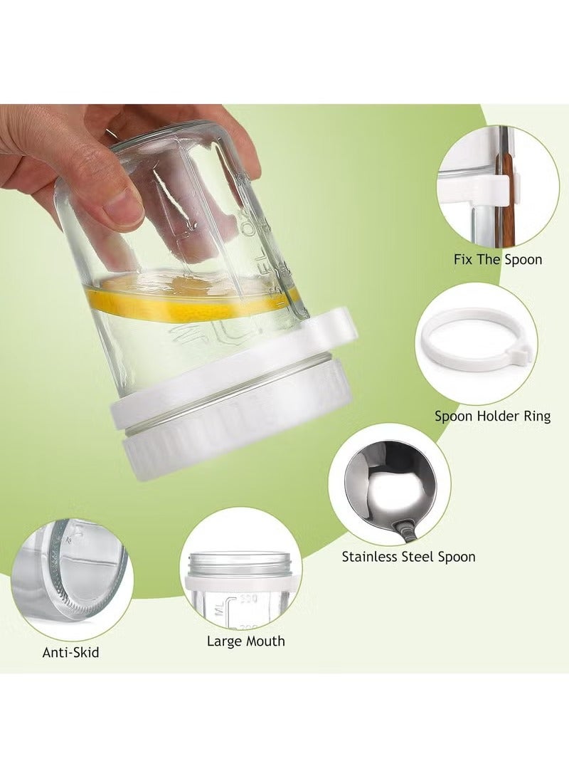 آنا ط_set زجاجية مغطاة مع ملعقة، مجموعة 2 قطع، مثالية للوجبات الخفيفة، الفطور، جلب الشوفان، الحليب، السلطة، وكوب الزبادي. - Image 3