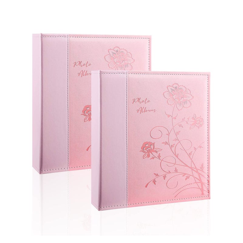Artmag Artmag Photo Album 5x7 2 Packs Clear Pages Pockets Leather Cover Slip Slide in Photo Album Book Each Holds 50 Vertical 5x7 Photos Picture Book for Wedding Family (Pink)  - Image 1