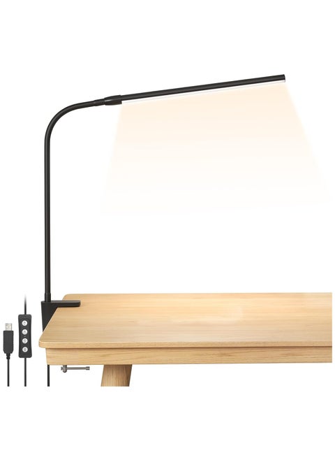 Desk Lamp Clip on Desk Light, for home office, 10 Brightness, 460 lumens, Dimmable USB Clamp Lamp, Adjustable Flexible Gooseneck Table Light for reading, study lamp for students, Black