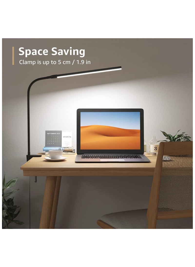 Desk Lamp Clip on Desk Light, for home office, 10 Brightness, 460 lumens, Dimmable USB Clamp Lamp, Adjustable Flexible Gooseneck Table Light for reading, study lamp for students, Black