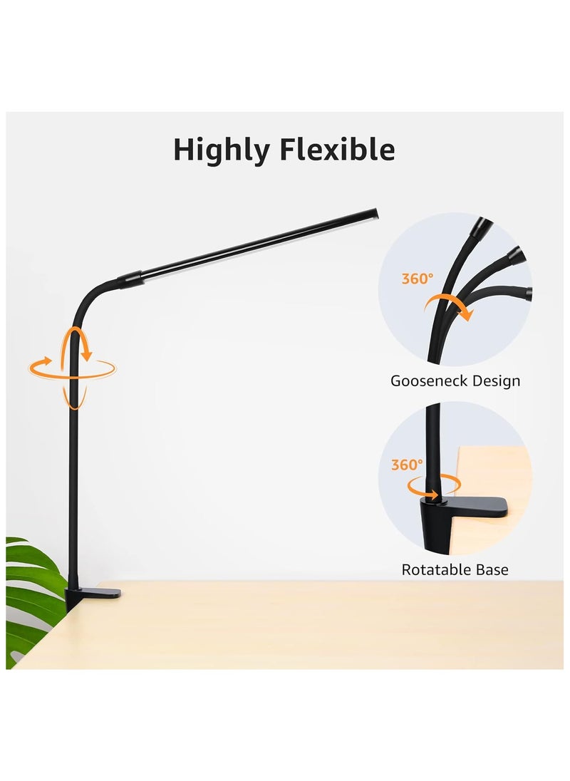 Desk Lamp Clip on Desk Light, for home office, 10 Brightness, 460 lumens, Dimmable USB Clamp Lamp, Adjustable Flexible Gooseneck Table Light for reading, study lamp for students, Black