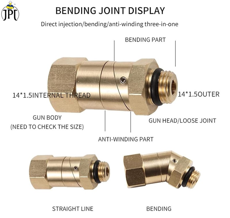 JPT 45° Adjustable Pivot Coupler with 360° Rotating Nozzle Head, High-Pressure Washer Adapter, M14 Thread, Compatible with 4500 PSI Pressure Washers - Image 2