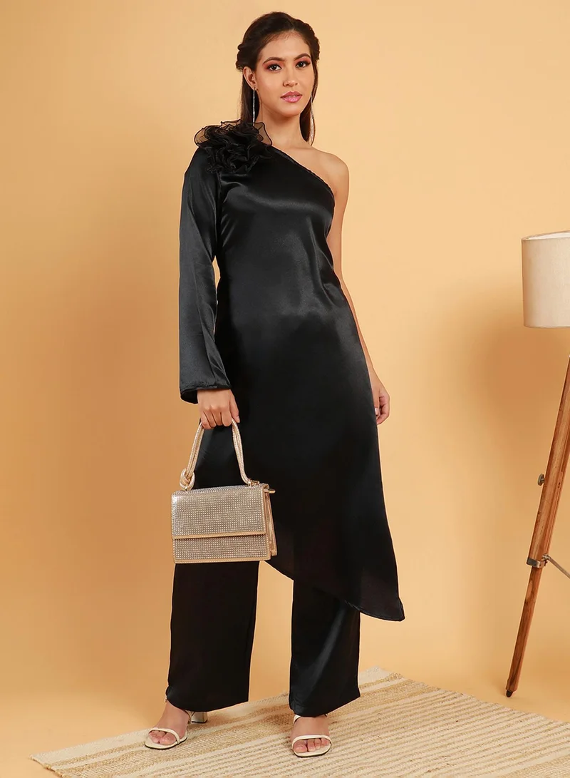  قصة Women's Raven Black Asymmetrical Flora Co-Ord Set