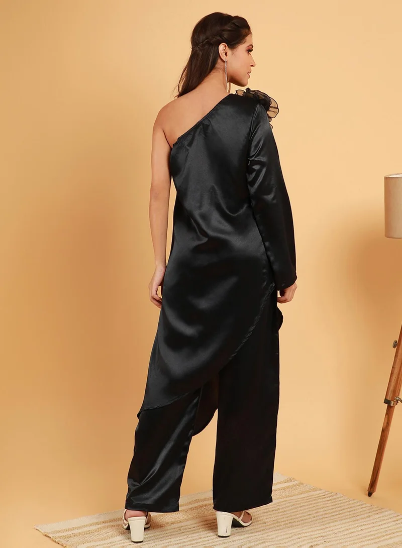  قصة Women's Raven Black Asymmetrical Flora Co-Ord Set