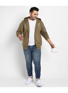 Instafab Plus Instafab Plus Men's Olive Green Zip-Front Hoodie With Contrast Drawstring  - Image 1