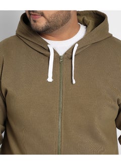 Instafab Plus Instafab Plus Men's Olive Green Zip-Front Hoodie With Contrast Drawstring  - Image 3