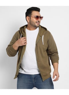 Instafab Plus Instafab Plus Men's Olive Green Zip-Front Hoodie With Contrast Drawstring  - Image 4