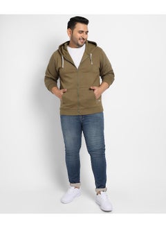 Instafab Plus Instafab Plus Men's Olive Green Zip-Front Hoodie With Contrast Drawstring  - Image 2