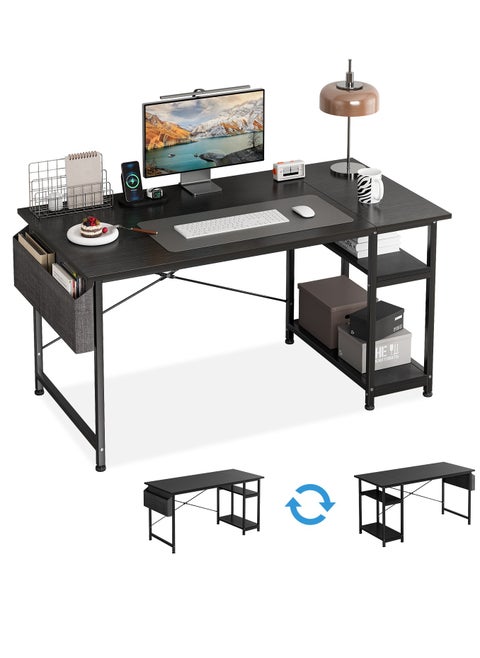 Gaming Computer Desk With Storage Bag, Large Office Desk with 2 Storage Shelves, Study Writing Desk with CPU Stand, PC Desk for Home Office, Bedroom, Gaming Room
