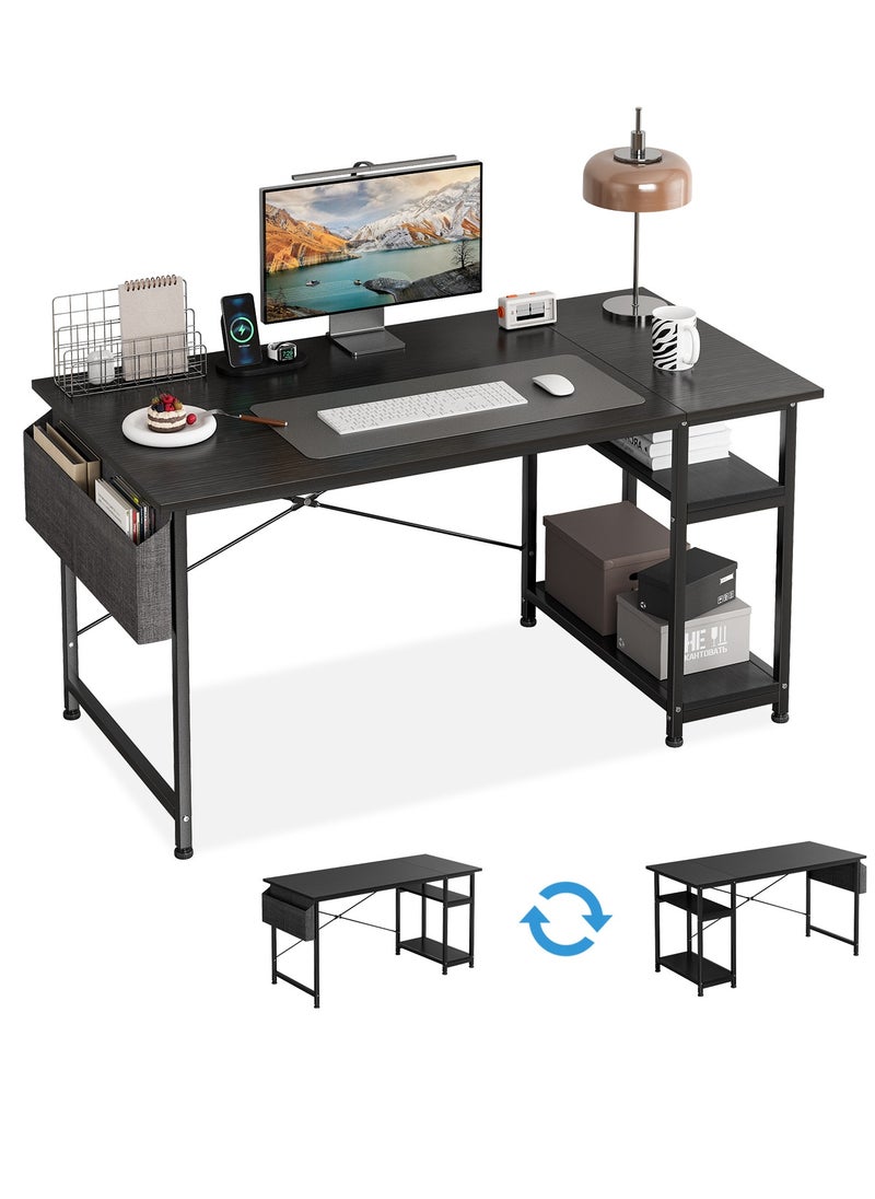 JANTENS - Gaming Computer Desk With Storage Bag, Large Office Desk with 2 Storage Shelves, Study Writing Desk with CPU Stand, PC Desk for Home Office, Bedroom, Gaming Room - Image 1