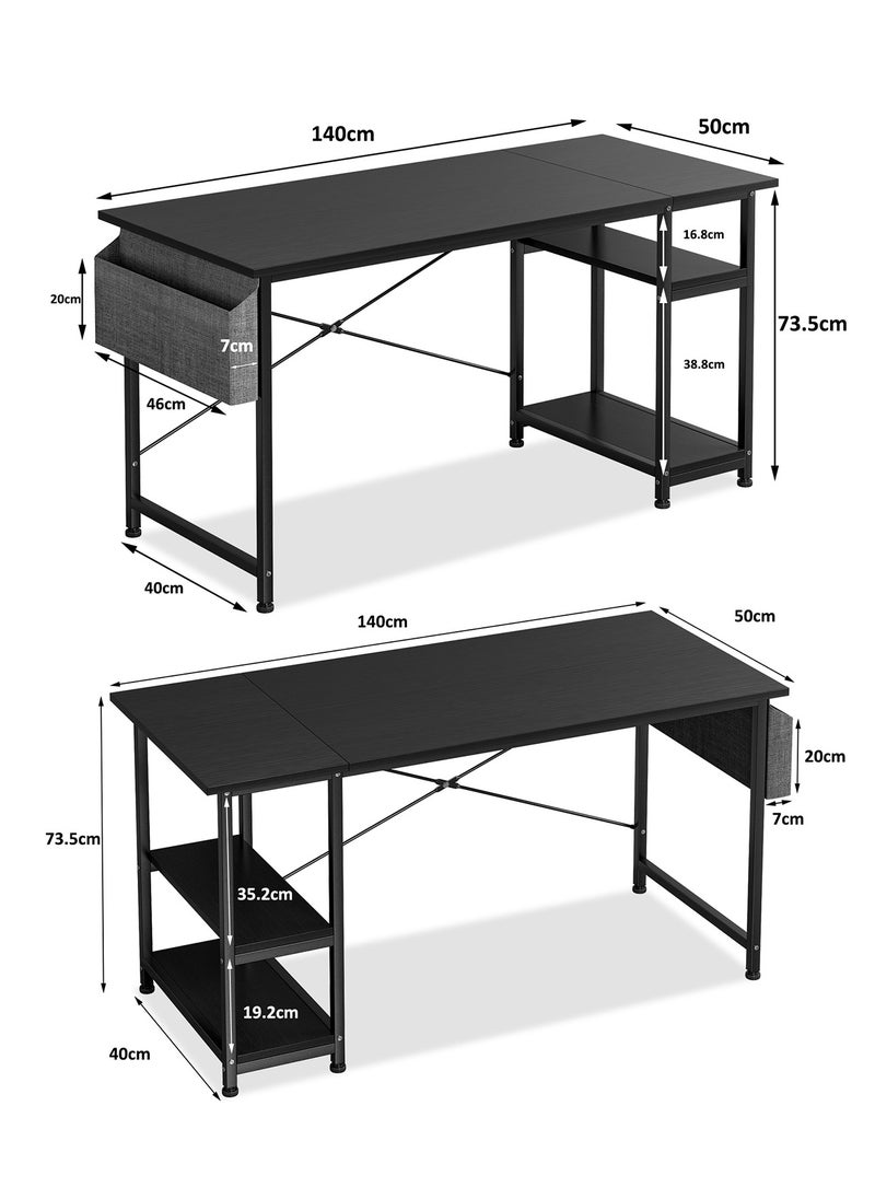 JANTENS - Gaming Computer Desk With Storage Bag, Large Office Desk with 2 Storage Shelves, Study Writing Desk with CPU Stand, PC Desk for Home Office, Bedroom, Gaming Room - Image 1