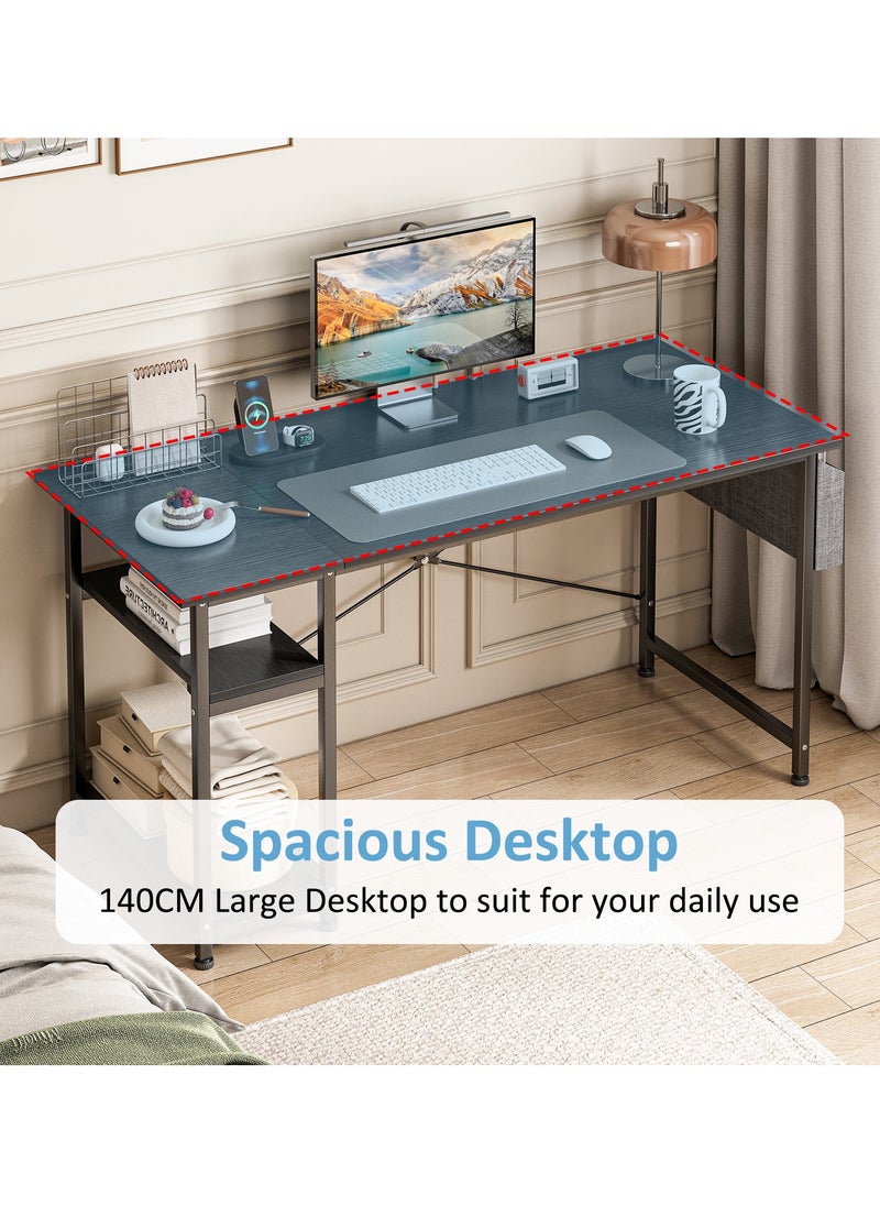JANTENS - Gaming Computer Desk With Storage Bag, Large Office Desk with 2 Storage Shelves, Study Writing Desk with CPU Stand, PC Desk for Home Office, Bedroom, Gaming Room - Image 1