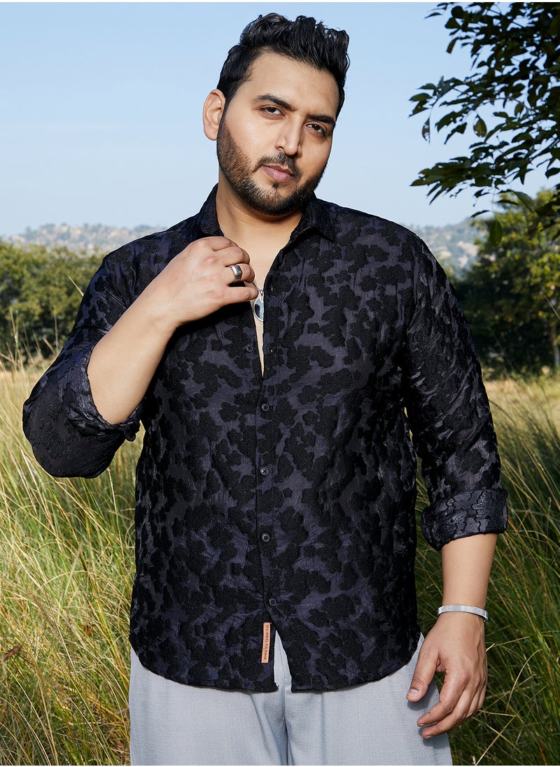 Instafab Plus Instafab Plus Men's Charcoal Grey Nimbus Dark-Tone Shirt For Casual Wear | Spread Collar | Long Cuffed Sleeves | Button Closure | Plus Size Shirt Crafted With Comfort Fit For Everyday Wear  - Image 2
