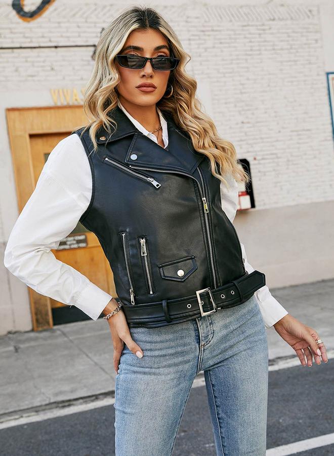 تايك تو جاكيت بايكر قصير بدون أكمام - Image 2