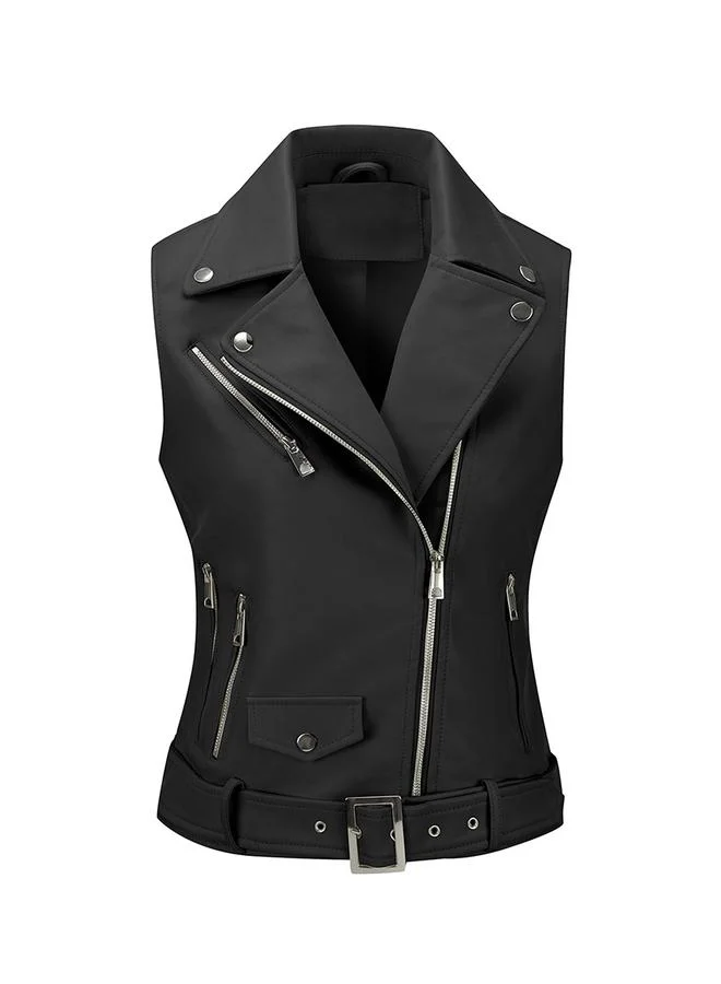 Take Two Black Cropped Biker Vest Jacket
