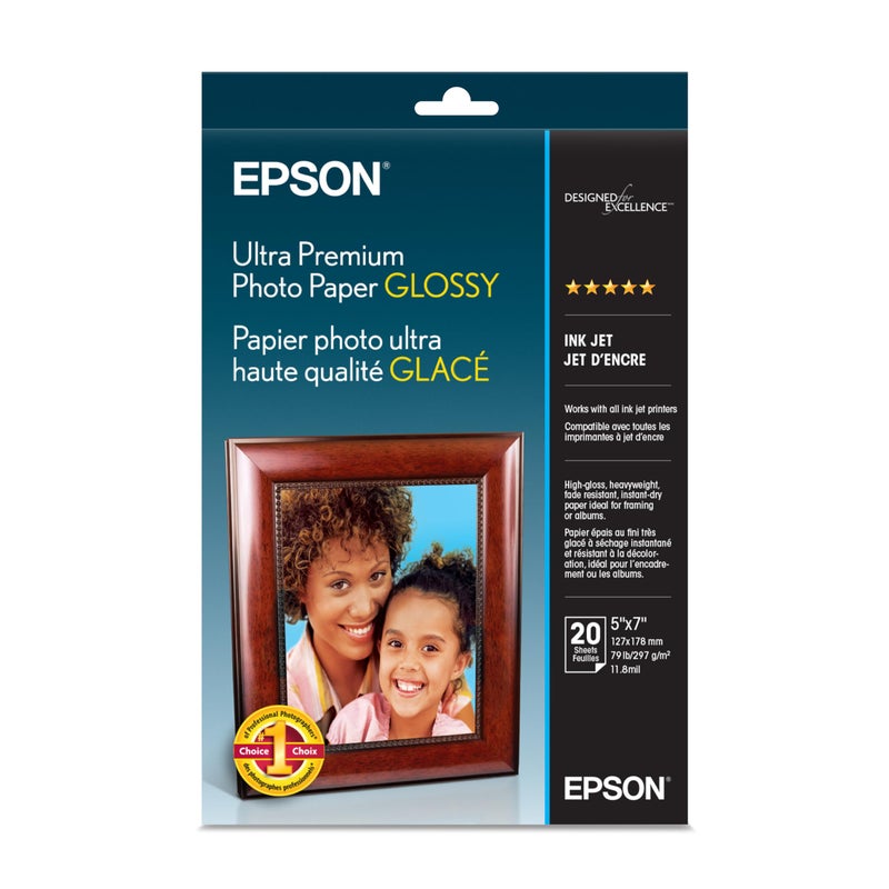 EPSON ورق صور إبسون فائق الجودة لامع (5x7 بوصة، 20 ورقة) (S041945) - Image 1