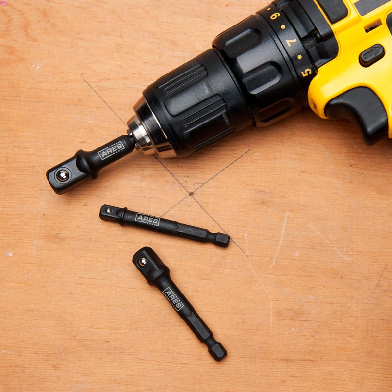 ARES ARES 70000-3-Inch Impact Grade Socket Adapter Set - Turns Impact Drill Driver into High Speed Socket Driver - 1/4-Inch, 3/8-Inch, and 1/2-Inch Drive  - Image 5
