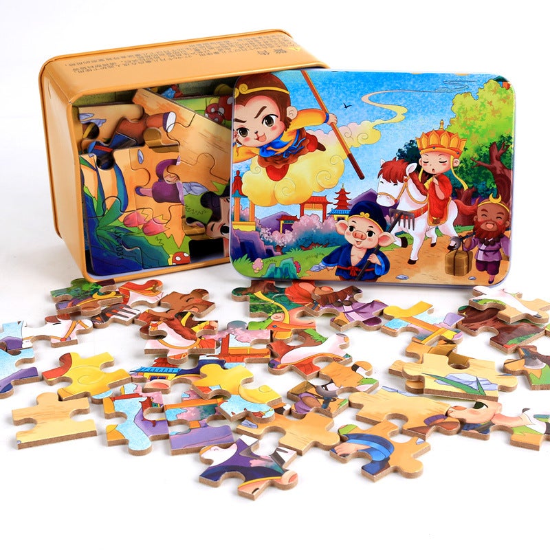 Children'S Wooden Thickeneded 60 Pieces 100 Pieces 200 Pieces Iron Box Puzzle Puzzle Animation Cartoon Flat Brain Toy - Image 5