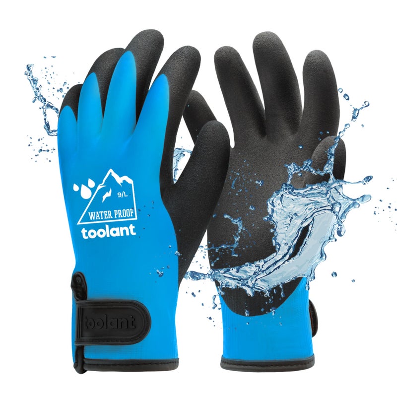 toolant 100% Waterproof Gloves for Men and Women, Winter Work Gloves for Cold Weather, Touchsreen, Thermal Insulated Freezer Gloves, With Grip, Blue, Large - Image 1