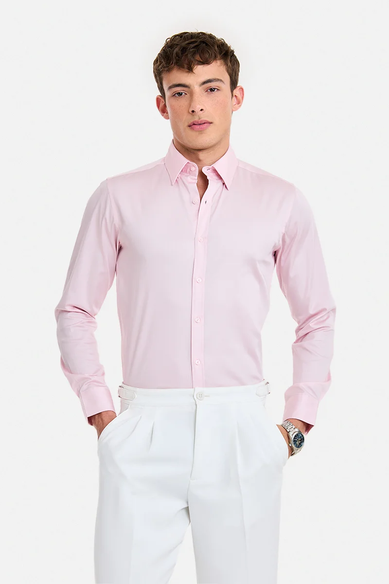 SNITCH Light Pink Solid Long Sleeve Slim Fit Formal Shirt