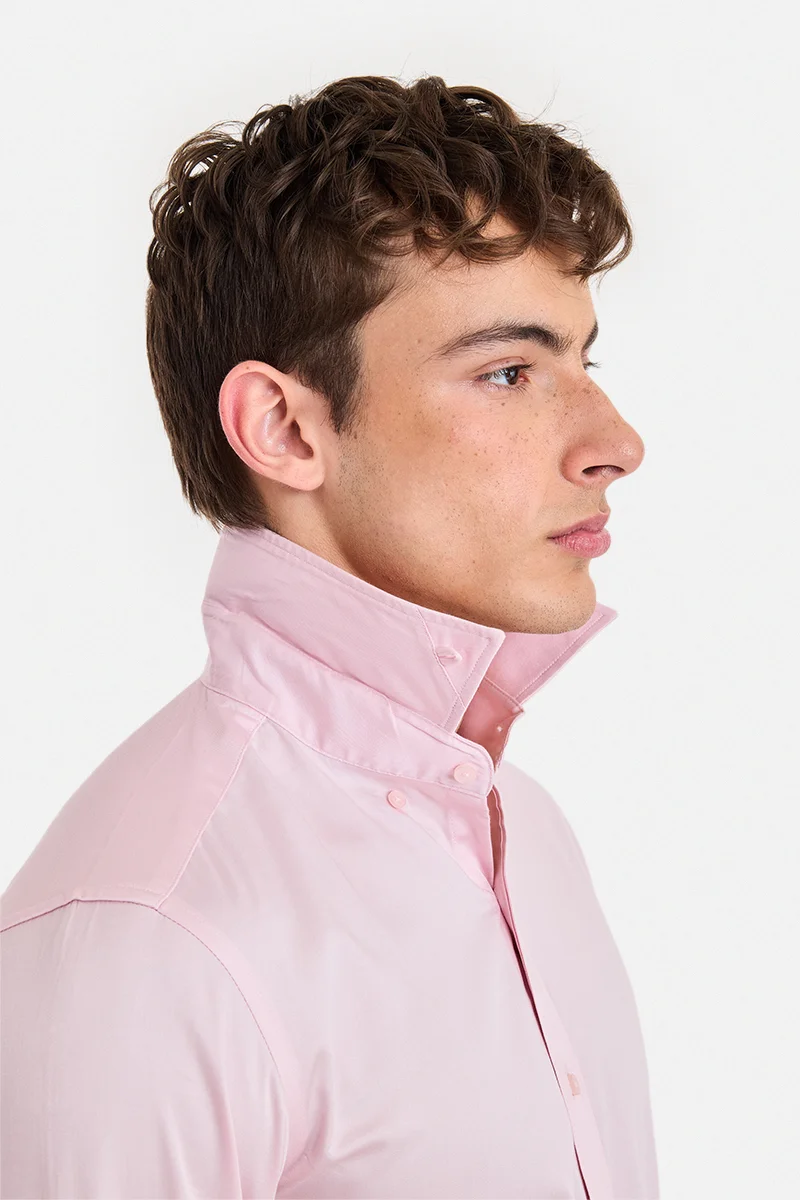SNITCH Light Pink Solid Long Sleeve Slim Fit Formal Shirt