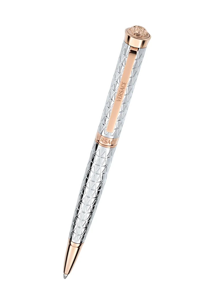 فيرزاتشي Ballpoint Pen - Stainless Steel Barrel with Rosegold Clip and Medusa Top