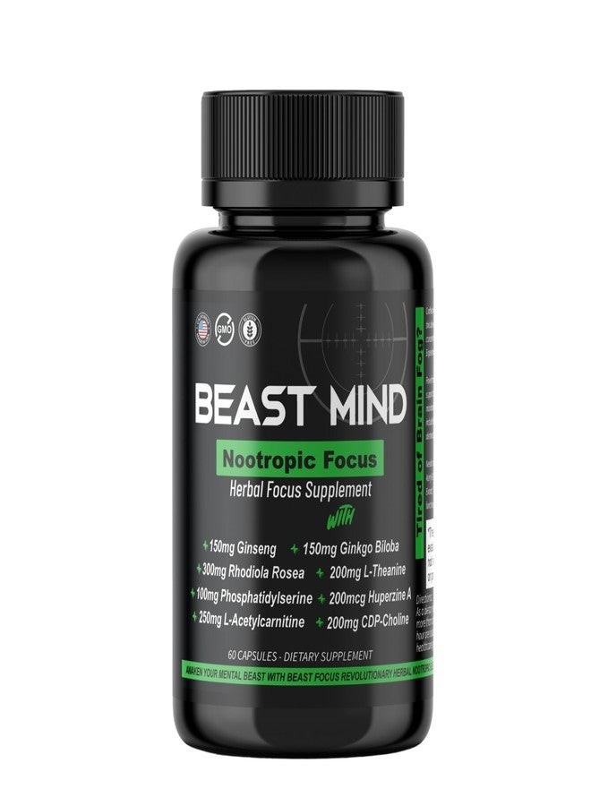 Beast Mind مزيج بيست مايند فوكس كلاريتي منشط للدماغ | الجنكة بيلوبا | هوبيرزين أ | روديولا | سيتيكولين | إل-ثيانين | مختبرات تعزيز التركيز والوضوح والوظائف الإدراكية - Image 1