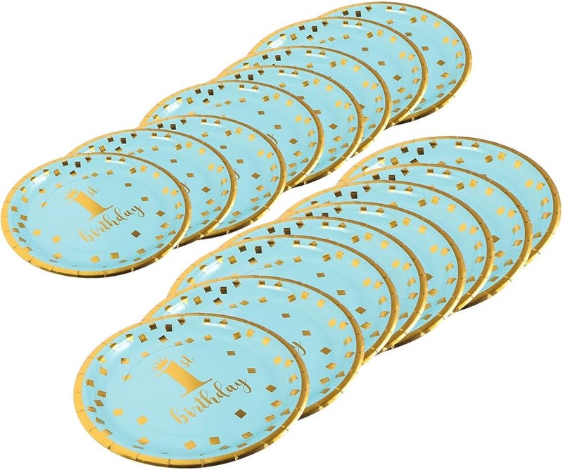 First Year Celebration Disposable Paper Plates Set 16 Pcs 7 Inch 9 Inch Colored Dinnerware - Image 1