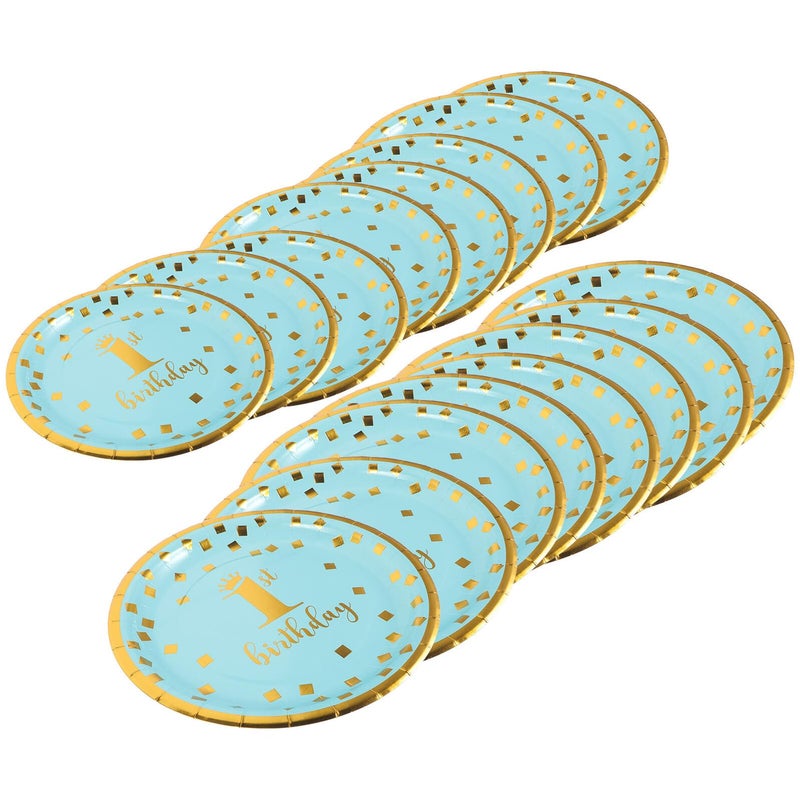 First Year Celebration Disposable Paper Plates Set 16 Pcs 7 Inch 9 Inch Colored Dinnerware - Image 2