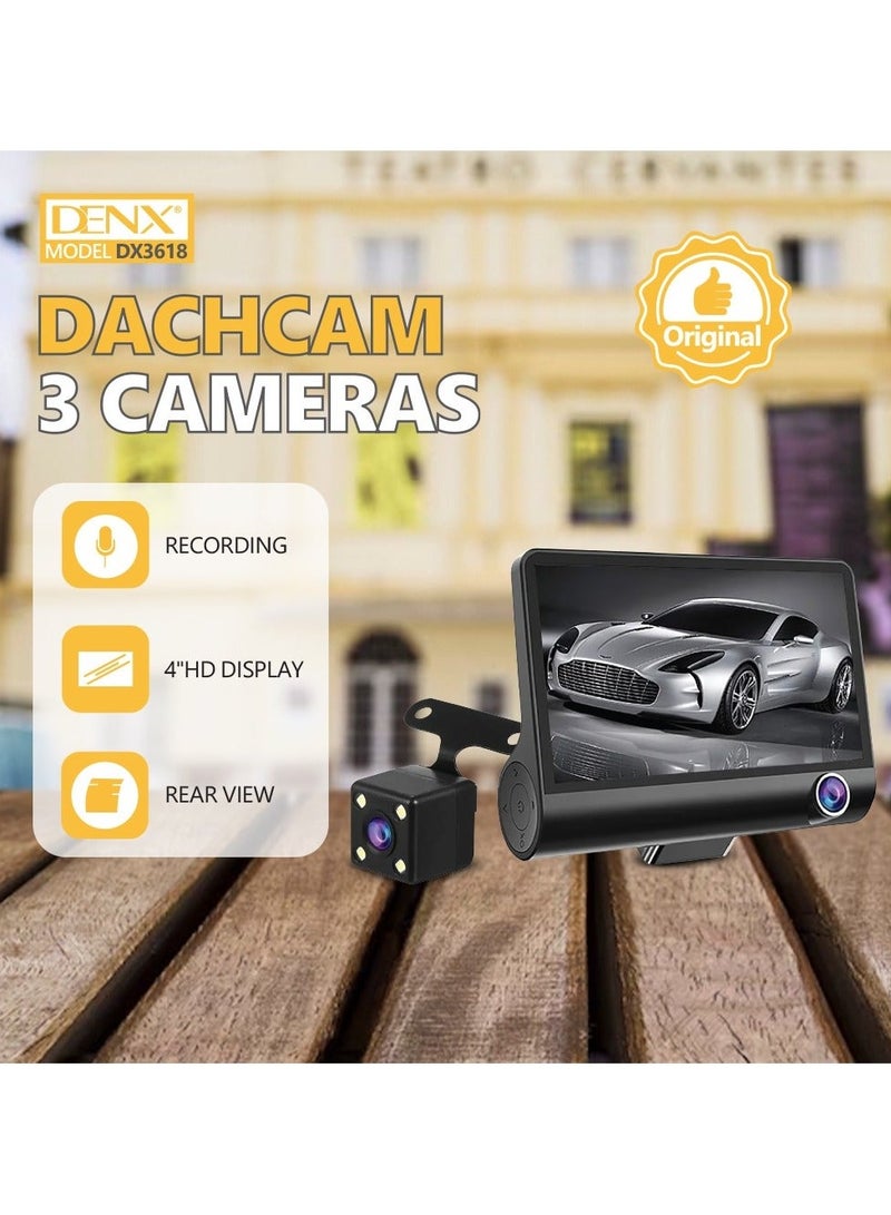 Denx Triple Lens Smart Car Camera - 4-inch FHD 1080P Screen with Night Vision and Parking Monitoring - Image 4